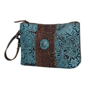 Stagecoach Turquoise Leather Wristlet, genuine leather